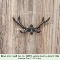 Vintage bronze cast iron deer antler wall hook with four points on wood background - Small Antler Hook 8513 / Black