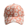Detail of orange baseball cap with white daisy floral print and high-quality cotton texture - Orange Daisy