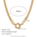 Detailed specs of the 40cm 18K gold-plated stainless steel chain with a 13.6mm spring clasp - NK Curb Chain with Spring Clasp