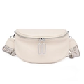 Bolso de hombro de cuero genuino blanco crema con correa ancha de tela ajustable - 15*9*22cm / Blanco