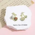 Y2K gold cherry pendant with heart crystals and AB gems for DIY jewelry 22x26mm - Multi-color Cherry / Gold