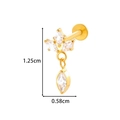 Gold titanium internally threaded ear stud with crystal inlay and 1.25cm length - Teardrop Gem Three-Stone Dangle Style (T2535-9# Gold)