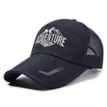 Dunkelblaue Mesh-Baseballkappe mit Adventure 2025-Stickerei und schnelltrocknendem Stoff - Verstellbar / Marineblau