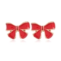 Détails de boucles d'oreilles nœud rouge en émail avec bordure dorée sur fond blanc - #31 Nœud/Émail Rouge Bord Doré