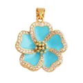 Golden copper flower pendant with sky blue enamel petals and white crystals - Gold Rhinestone Inlaid Blue Flower