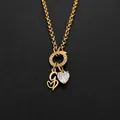 14K gold-plated stainless steel necklace featuring a heart crystal and letter G pendant charm - Letter G(XNL0085)