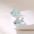 Cute mini light blue shark stud earrings for women with a minimalist 3D animal design - Grey Shark