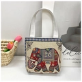 Beige canvas tote bag featuring exquisite colorful elephant embroidery with white handles - Style 13-Colorful Elephant