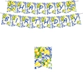 Lemon and Mediterranean tile Happy Birthday banner for summer party decoration - Happy Birthday Banner 15-17PCS