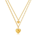 Dubbellaagse gouden roestvrijstalen ketting met twee hartvormige hangers met textuur - Hanger met dubbel hart / Goud