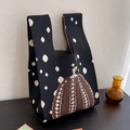 Knitted pumpkin tote bag with black and white polka dots for Halloween style - Pumpkin Bag - Black