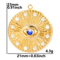 Detailed view of gold eye pendant with blue gemstone and dimensions 23mm by 21mm - Gold Color Pendant