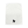 White cotton children towel featuring a cute black cat embroidery on a plain background - Halloween Black Cat / White