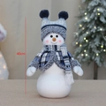 Pupazzo di neve in maglione scozzese blu decorazione Natale altezza 40cm - Stile Cappello Blu a Doppia Punta (YH239907 B) / Blu Mediterraneo