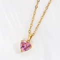 Collana cuore dorata con ciondolo in zircone rosa e classica montatura a quattro griffe - Colore Acciaio 45+5cm / Rosa