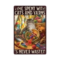 Vintage metal sign featuring cats and yarn illustration with Time Spent text - 11740(26)