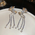 Dettaglio di orecchini a fiocco con nappe in zirconia e perle bianche eleganti - Argento-Arancio (Ago d'Argento)