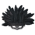 Zwarte veren masquerade masker, glitter kant half gezicht masker voor Halloween feest rekwisiet - Zwarte Glitter