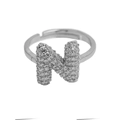 Adjustable silver letter N open ring with cubic zirconia bubble balloon design - Adjustable Open / Silver-N
