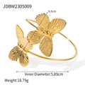 Gold plated stainless steel open bangle featuring two detailed butterfly ornaments - Inner Diameter 5.89cm Ornament Width 6.5cm