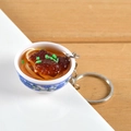 Miniature beef noodle bowl keychain with blue and white porcelain pattern and metal ring - Diced Meat Noodle
