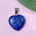 Pendentif cœur en lapis-lazuli naturel bleu 20mm avec bélière sur fond rose - 13-Lapis-lazuli
