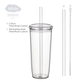 590ml clear Tritan straw cup with 304 stainless steel brush and reusable straw set - 590ml / White - Clear Straw