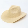 Classic beige woven straw cowboy hat with a wide brim and breathable flat top design - Plain Raffia Cowboy Hat Base - Beige