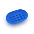 Dark blue silicone soap dish with drainage holes and anti-slip ribbed design - Oval / Blue