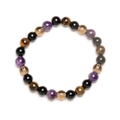 8mm natural gemstone bead bracelet with Tiger Eye, Amethyst and Obsidian on white background - Tiger Eye + Smoky Quartz + Obsidian + Amethyst