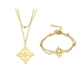 Goldenes Keltenknoten-Schmuckset aus Edelstahl mit doppelter Halskette und Armband - Set 3 (Doppelhalskette+Armband) / Gold