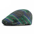Classic newsboy cap in dark grey wool with green and blue plaid check patterns - Fits 55-59CM Head Circumference / Style 3-Blue Green Plaid