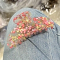 Translucent candy color hair claw clip with colorful pink and yellow fragments - Strawberry Mango Terrazzo