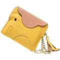 Yellow and pink elephant leather coin purse with golden keychain and tassel detail - Goose Yellow