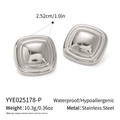 Silver square arched stainless steel stud earrings with size and weight measurements - Silver (YYE025178-P)