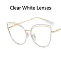 Cat eye glasses frame in white and gold metal finish with transparent lenses - Solid White Clear Lens