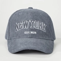 Gorra de béisbol vintage de pana gris con bordado blanco de New York y correa ajustable - Talla única / Gris