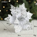 White 20cm artificial Christmas poinsettia with silver sequins and glitter details - Silver