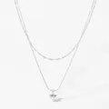 Double-layer silver stainless steel necklace with polished heart pendant for women - Silver (KD1598)