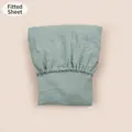 Detail of sage green cotton gauze fitted sheet showing elastic edges and crinkled texture - Bean Green / 81*41 cm