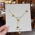 Golden butterfly layered necklace in titanium steel with cascading charm pendants - X218 Gold Multi-Butterfly Chain