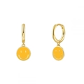 Close-up of 925 sterling silver stamp on golden earrings with yellow smiley face charms - 24K / Gold-Orange Smile Face (JQH0081-GG-6)