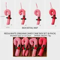 Lot de 8 ornements de Noël en tissu rouge et blanc en forme de canne à sucre avec baies - Style Plaid Rouge Blanc