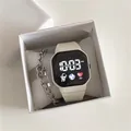 Space-themed digital watch set with silicone strap and metal chain in white box - Snow White (No Box)