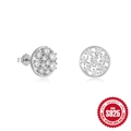 Minimalist S925 sterling silver geometric round stud earrings with shimmering cubic zirconia - Round Cluster / Platinum