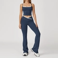 Ensemble de yoga bleu marine avec haut dos nu et legging évasé à taille haute - S / Haut et Bas (5009/8843) / Ensemble Pantalon Évasé / Bleu Marine