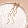 Gros plan d'élégantes boucles d'oreilles à longs glands en or avec zircones cubiques - Or
