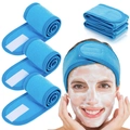 Set of 4 blue terry cloth spa headbands with velcro for makeup and skincare use - Sky Blue