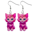 Rosa Acryl-Ohrringe mit Katzenmotiv und Blumenkranz auf weißem Hintergrund präsentiert - Blumenkrone Katze