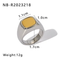 Macro shot of two-tone signet ring with silver band and gold square top including dimensions - Silver-Gold Square Signet Style (NB-R2023218)